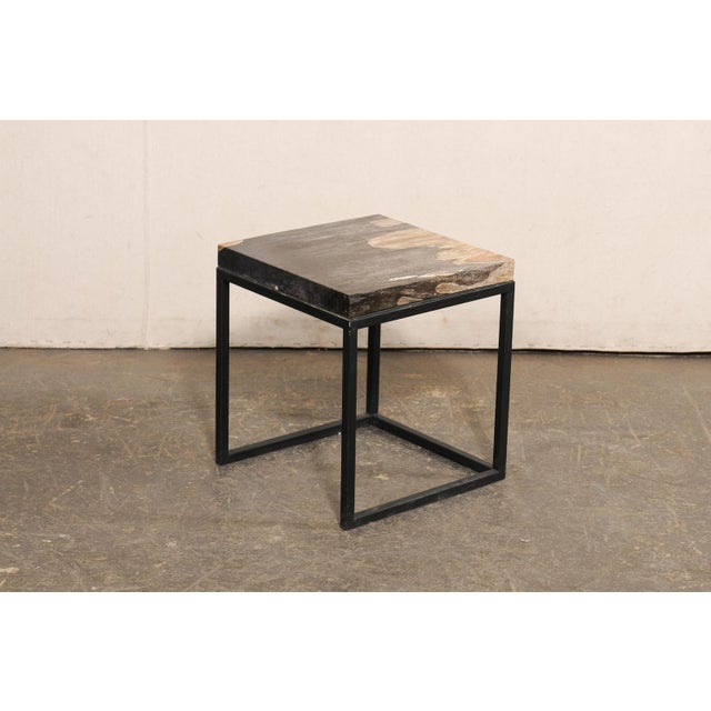 Early 21st Century Black & Tan Petrified Wood Top Side Table For Sale - Image 5 of 12