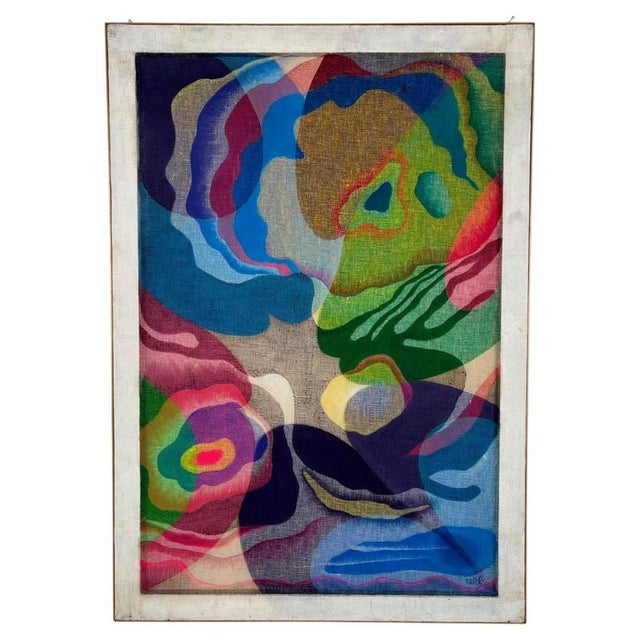 Textile Isa Di Battista Gorini, Abstract Composition, 1980s, Paint on Canvas For Sale - Image 7 of 7