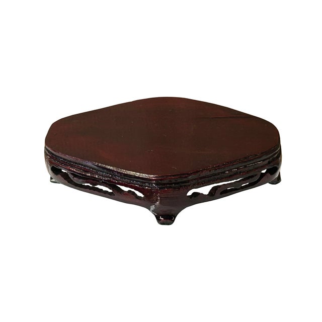 5.5" Mahogany Red Wood Rhombus Shape Display Stand Riser Easel For Sale - Image 4 of 6