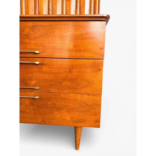 Young Manufacturing Mid Century Walnut Highboy Dresser, Attributed For Sale - Image 9 of 13
