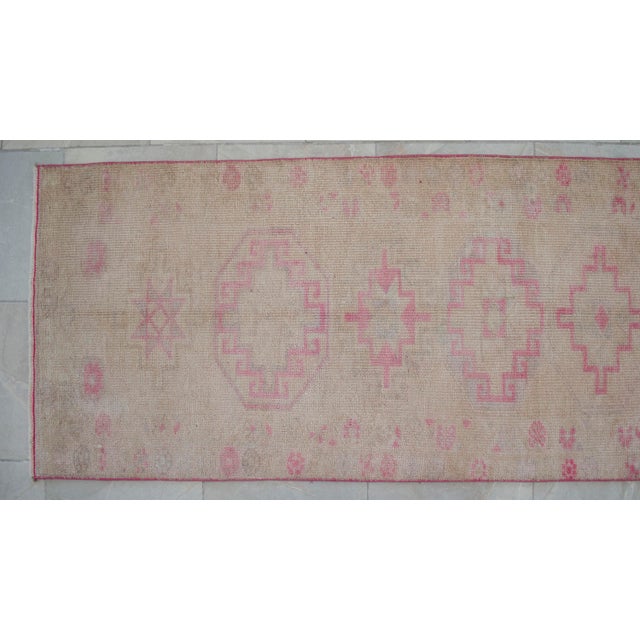 Beige 1960s Turkish Hand-Knotted Muted Runner Rug Low Pile Hallway Decor 3x12 Ft Approx For Sale - Image 8 of 16