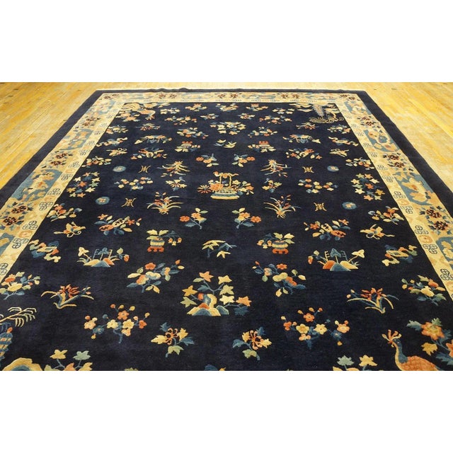 Early 20th Century Chinese Peking Carpet ( 9'2'' x 11'8'' - 280 x 355 ) Hand Knotted Pile Blue Rectangle Antique 1920s...