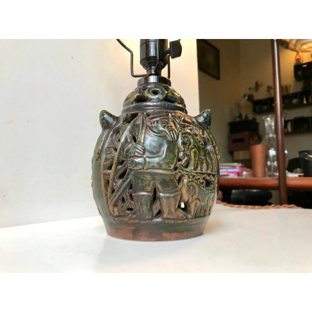 1920s Danish Ceramic Hunting Motifs Table Lamp from Lauritz Hjorth, 1920s For Sale - Image 5 of 14