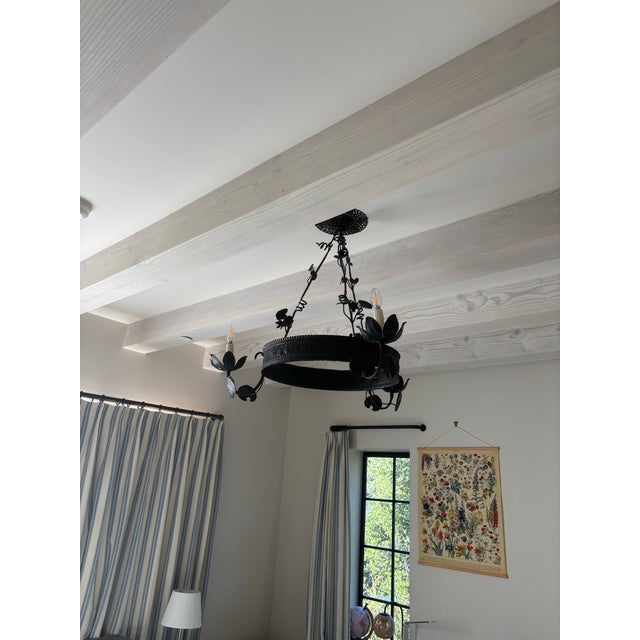 Black Late 19th Century French Wrought Iron and Cast Metal 3-Light Chandelier For Sale - Image 8 of 13