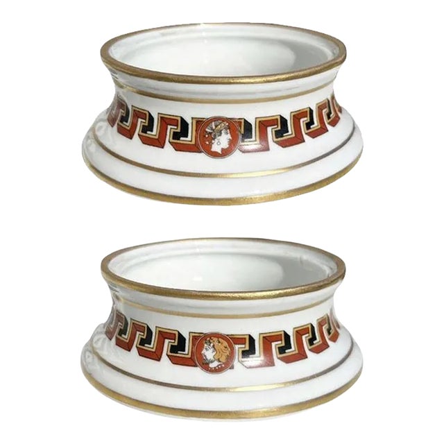 Round Ceramic Gilt Greek Key Bowls With Silhouettes France - a Pair For Sale