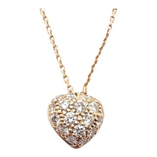 Cartier Small Heart 18k Rose Gold Pave Diamond Pendant Necklace For Sale