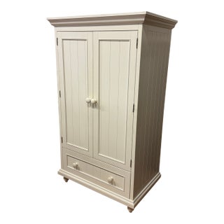 Pottery Barn White Children's Armoire With Hanging Rod, Shelves + Drawer For Sale