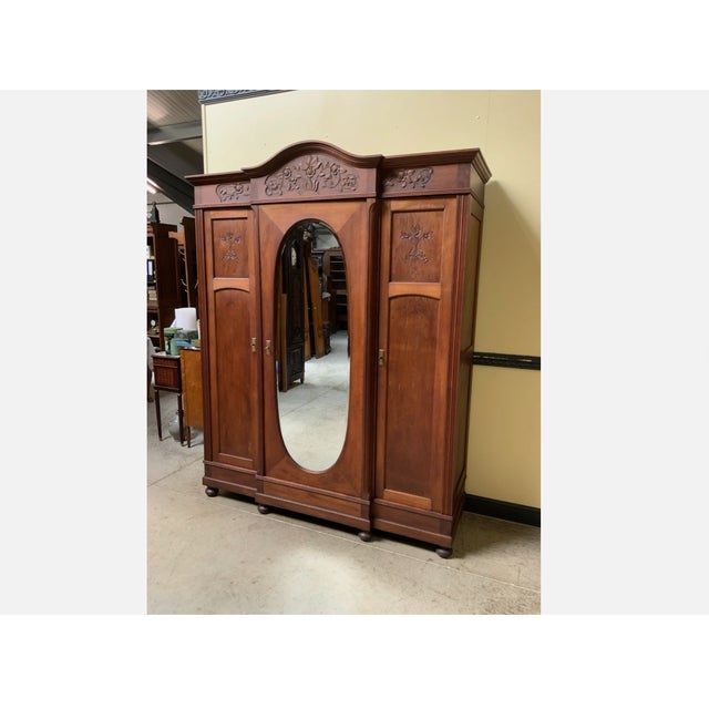 Antique Art Nouveau Wardrobe in Oak, 1890s For Sale - Image 3 of 10