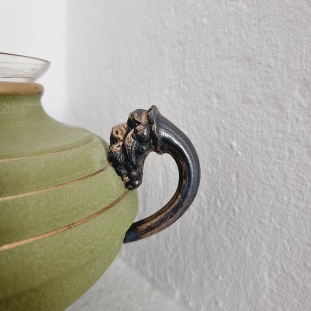 Metal Swedish Grace Vase in Metal, Wood and Engraved Glass, 1930s For Sale - Image 7 of 10