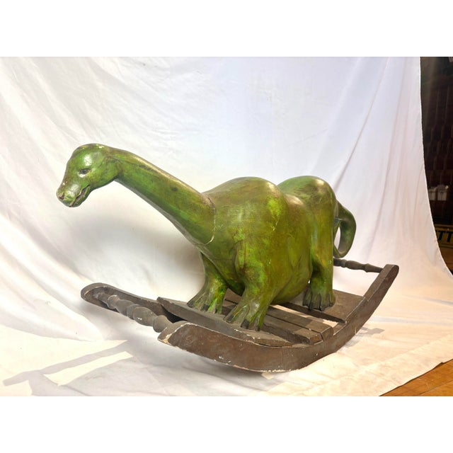 Wood Antique Hand Carved Wooden Dinosaur - Folk Art Children's Rocker For Sale - Image 7 of 12