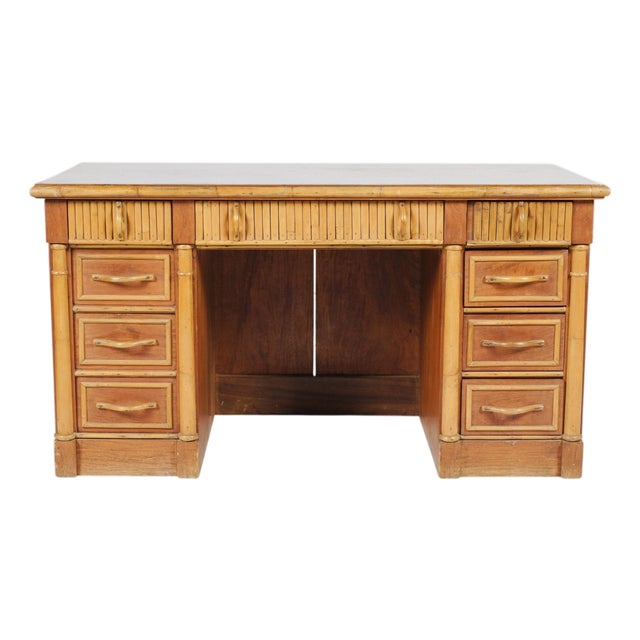 Late 19th Century Aesthetic Movement Style Faux Bamboo Nine-Drawer Double Pedestal Desk For Sale