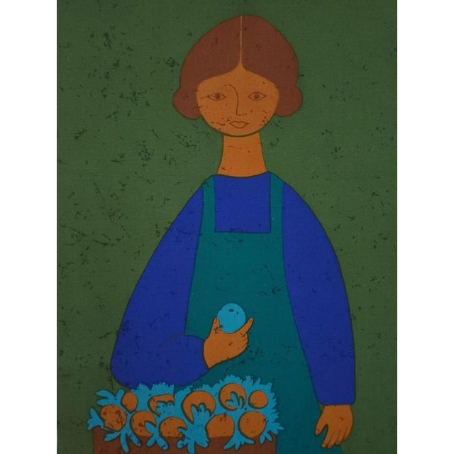 Mid-century screen-printed wall hanging. Signed by the german artist Traute Sänger Unused, very rare find in this...