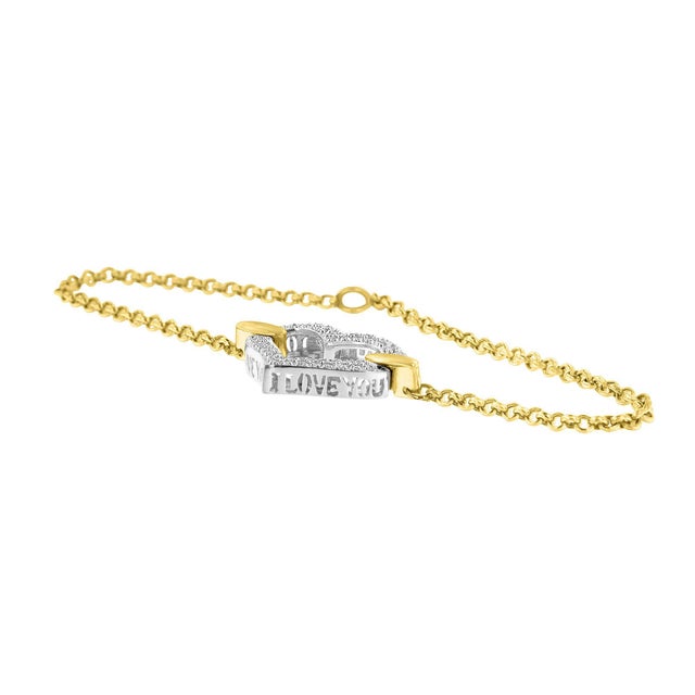 Haus of Brilliance 10K Two Tone Gold 1/4 Cttw Diamond Encrusted Heart Charm 7" Bracelet (H-I Color, I1-I2 Clarity) For Sale - Image 4 of 7
