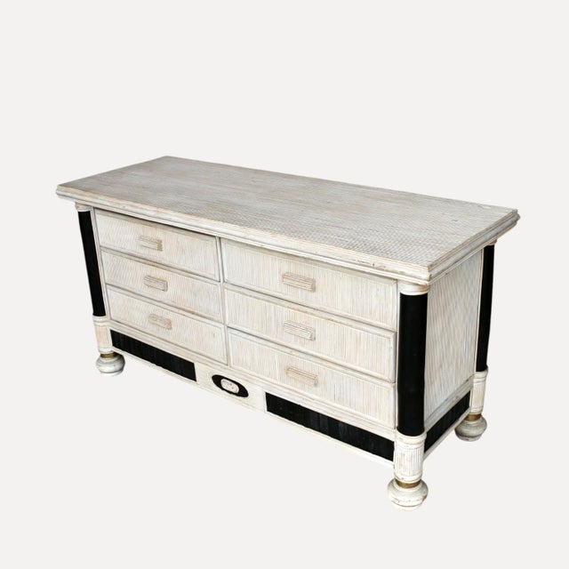 Six-Drawer Chest of Drawers in Off-White Lacquered Rattan, France, 1980s For Sale - Image 9 of 10