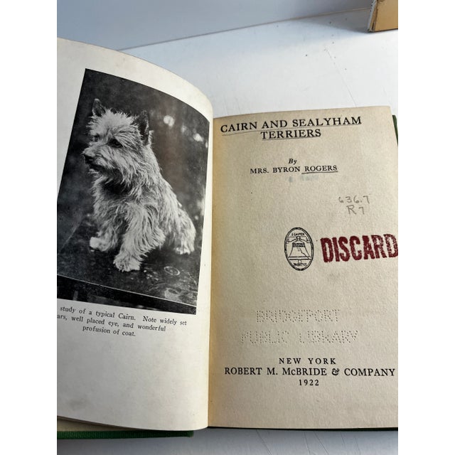 Set of two hardcover books: Cairn and Sealyham Terriers by Mrs. Byron Rogers, 1922 Library discard with the usual...