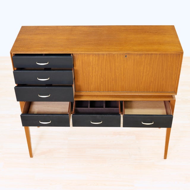 Wood Mid Century Tall Liquor Cabinet Credenza by Golden Key Furniture For Sale - Image 7 of 10