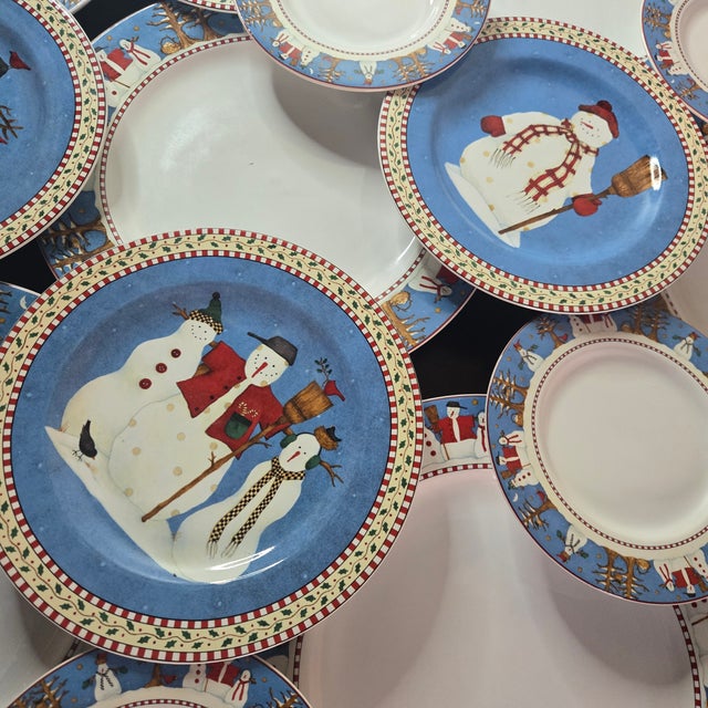 Ceramic Vintage Debbie Mumm Snowman Holiday China- Set of 20 For Sale - Image 7 of 18