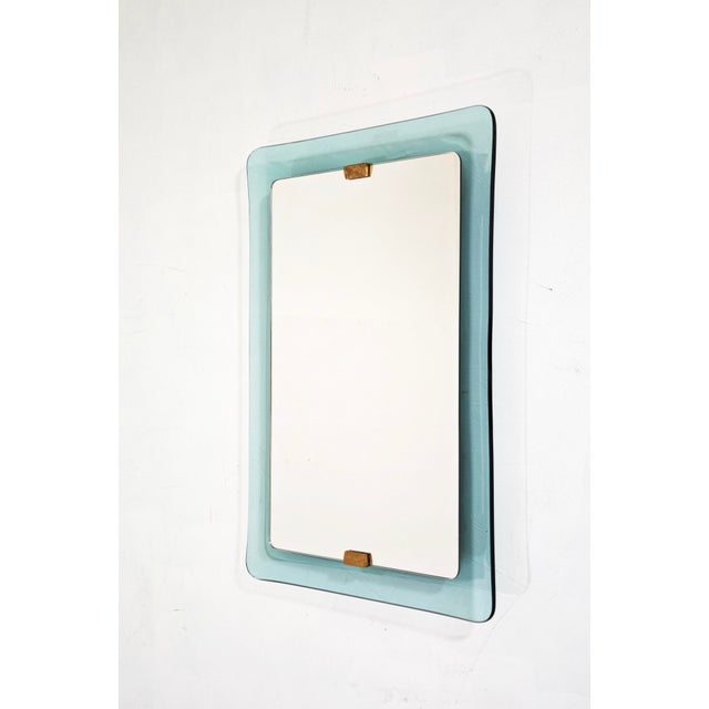 Mid-Century Modern Mid-Century Modern Aquamarine Stained Glass Wall Mirror by Max Ingrand for Fontana Arte, 1950s For Sale - Image 3 of 18