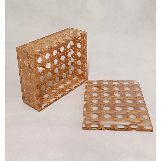 Plastic Mid-Century Modern Acrylic Glass and Vienna Straw Box from Christian Dior, 1980s For Sale - Image 7 of 11