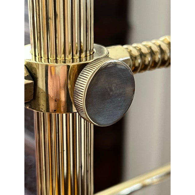 Vintage Asjustable Solid Brass Valet / Butler Stands With Classical Scrollwork a Pair For Sale - Image 9 of 12
