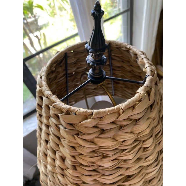 English Vintage British Colonial Stacked Elephant Palm Tree Table Lamp For Sale - Image 3 of 12