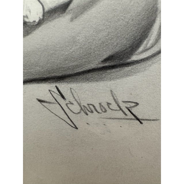 1940s 1940s Original Signed Graphite Illustration of Child Holding Puppy, 10 × 8.5 In. For Sale - Image 5 of 6
