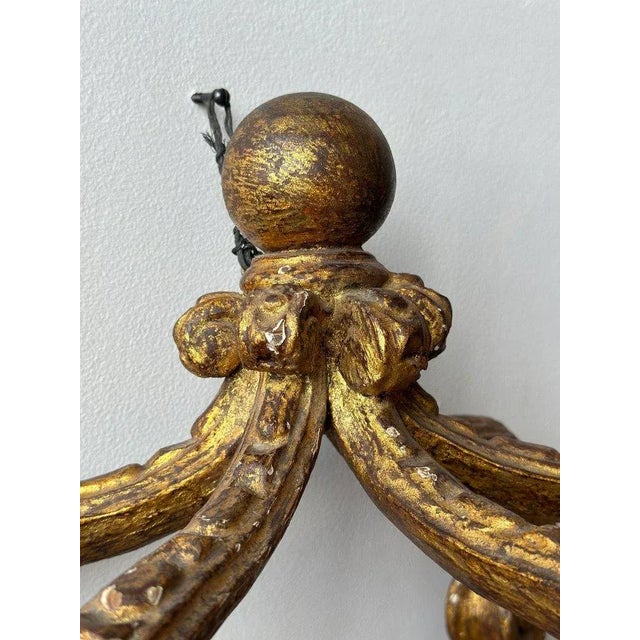 Gold Rare Antique European Gilt Gesso + Carved Wood Demilune Bed Crown / Corona, Circa Mid 19th Century For Sale - Image 8 of 12