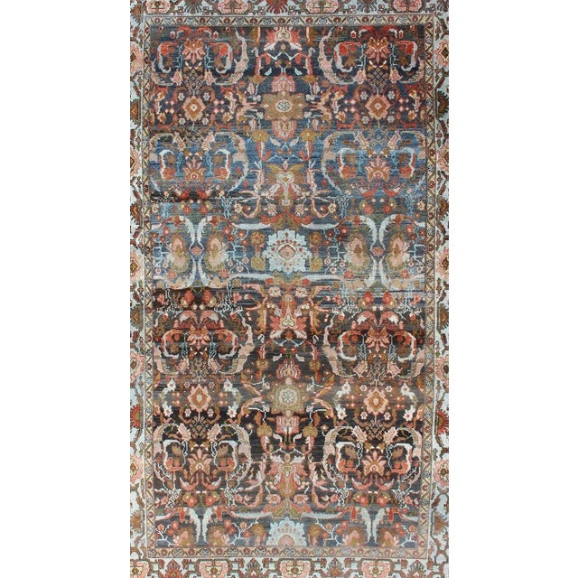 Fine weave Hamedan antique distressed rug from Persia in various color tones with all-over expansive sub-geometric design,...