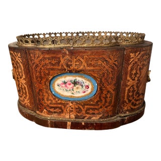Early 20th Century Napoleon III Style Parquetry Jardiniere With Sevres Style Plaques For Sale