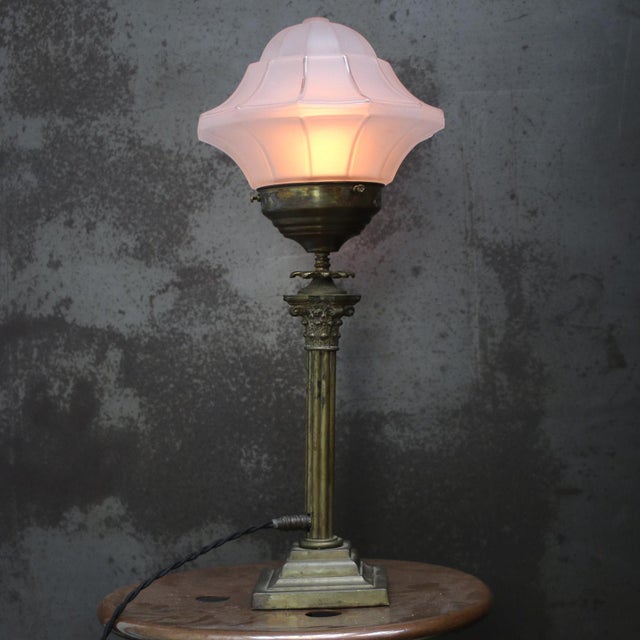 Art Deco Brass and Etched Glass Table Lamp, 1920s For Sale - Image 3 of 11