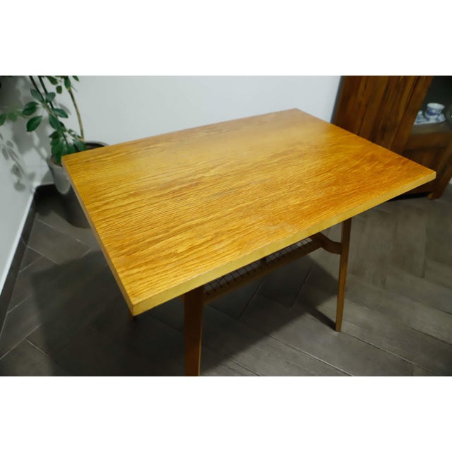 Brussels Table with Red Woven Shelf by Dřevopodnik Holešov, 1960s For Sale - Image 10 of 14