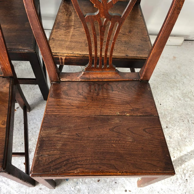 Wood 18th Century Georgian English Oak Country Plank Chairs (6) MIX-Match For Sale - Image 7 of 13