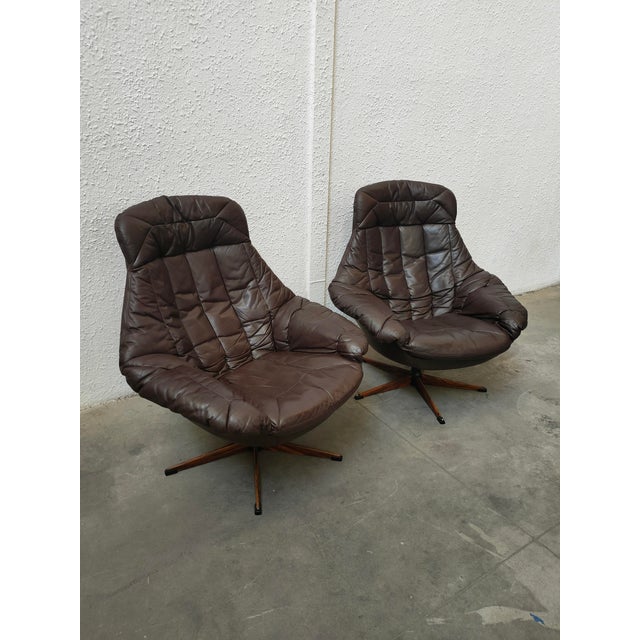 Mid-Century Leather Swivel Armchair from Bramin, Denmark, 1970s For Sale - Image 3 of 10