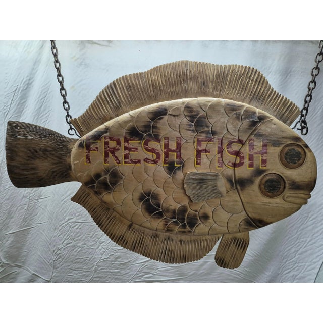 Early 21st Century Carved Flounder Trade Sign "Fresh Fish" For Sale - Image 5 of 12