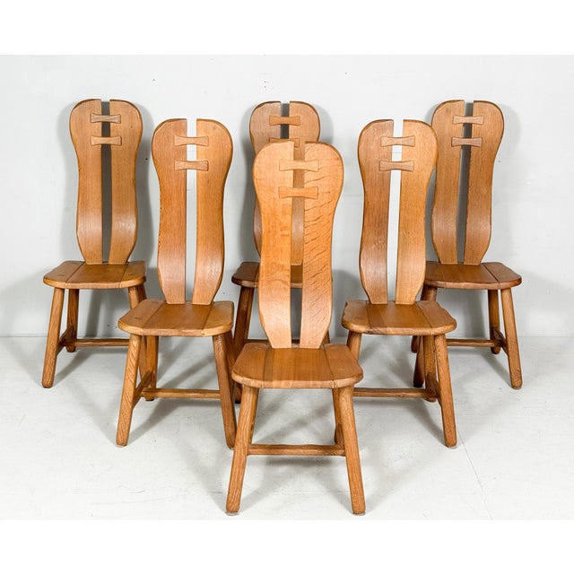 Vintage Brutalist Chairs in Oak from De Puydt, 1970s, Set of 6 For Sale - Image 16 of 16