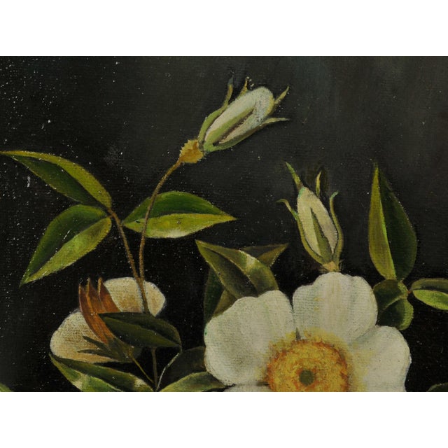 Textile Antique Oil Painting Signed Artist's Study of Cherokee Roses in a Glass For Sale - Image 7 of 18