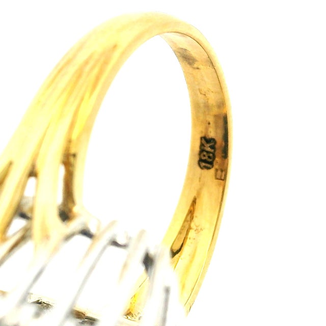 Ink Blue 1970s Mid-Century 18k Two-Tone Carved Lapis Lazuli and Diamond Halo Cocktail Ring, Size 7 For Sale - Image 8 of 9