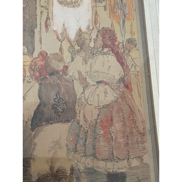 Antique American artist Vharles R Knapp- Festival of St Anthony in Moravia Chaczoslovakia, 1937.