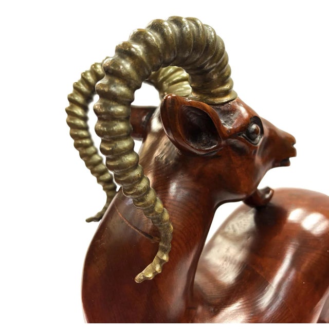 Wood Mid-Century Wooden Ram Sculpture For Sale - Image 7 of 11
