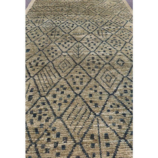 Textile Modern Gallery Long Runner With Tribal Moroccan Design in Yellow Green & Blue 3'10 X 16 For Sale - Image 7 of 13