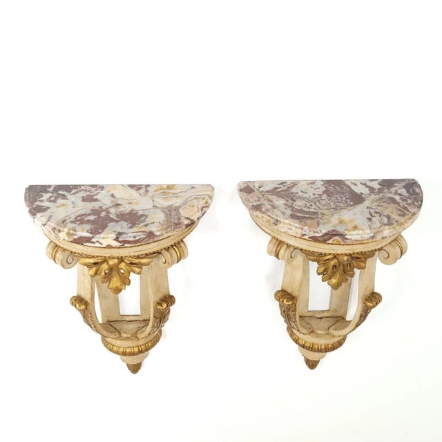 Cream Pair of 19th-Century Small Consoles For Sale - Image 8 of 12