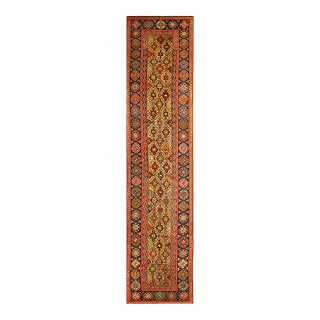 1880s Yellow Antique Geometric Tribal Knotted Wool Caucasian Tallish Runner Rug For Sale