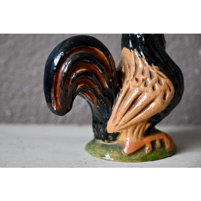 Rustic Rooster in Polychrome Glazed Terracotta, 1930s For Sale - Image 4 of 11