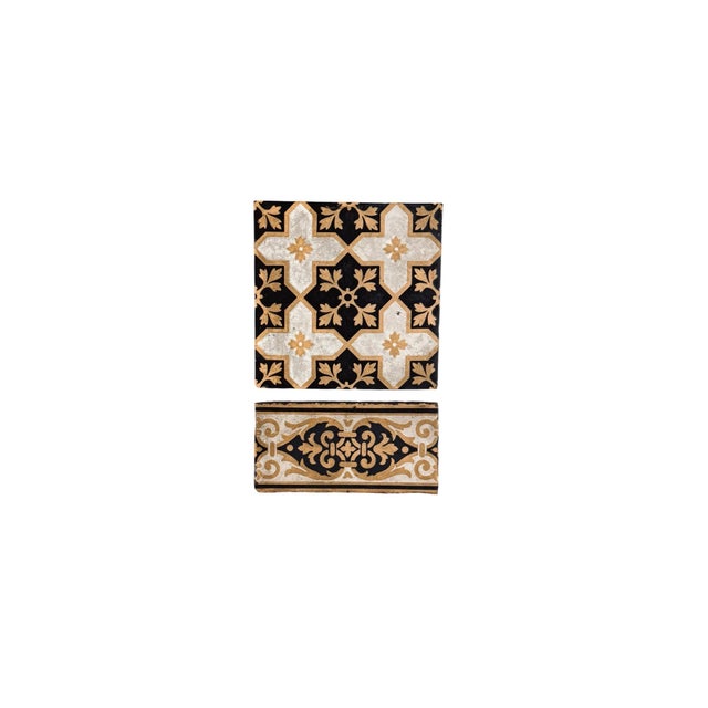 A matched pair of authentic Victorian encaustic tiles by Minton & Co. of Stoke-upon-Trent, both bearing the impressed...