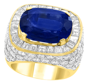 Agl Certified No Heat Natural 11.81 Ct Blue Sapphire & Diamond 18k Gold Ring