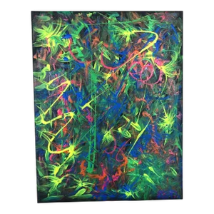 “Dancing Fluorescent” Contemporary Postmodern Neon Acrylic Painting by Cagey Tee