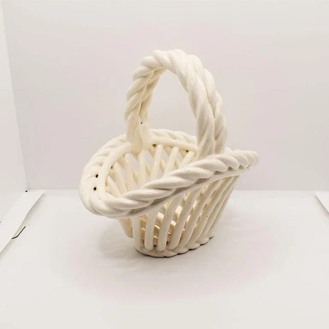 White White Trompe l'Oeil Ceramic Italian Basket For Sale - Image 8 of 8