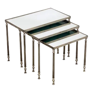 French Rectangular Nesting Tables With Mirrored Glass Tops