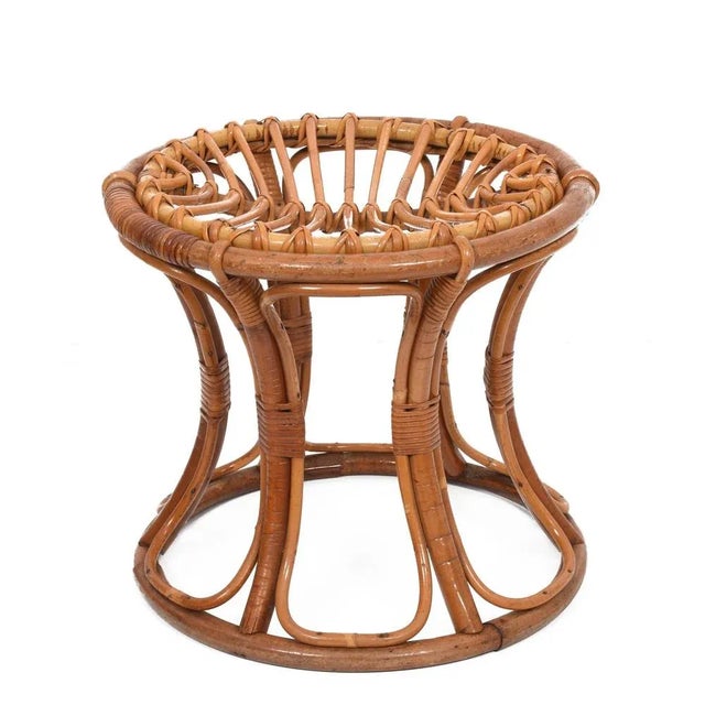 Mid-Century Italian Modern Rattan & Bamboo Round Stool, 1960s For Sale - Image 16 of 18
