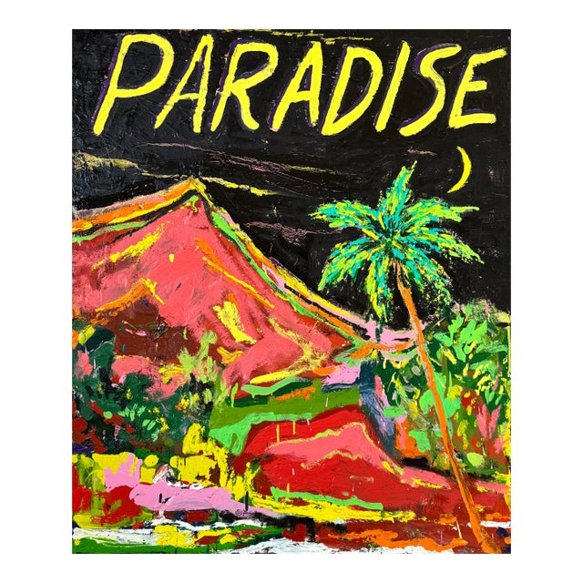 Paradise, Contemporary Oil Landscape Text Painting by Matt Higgins For Sale